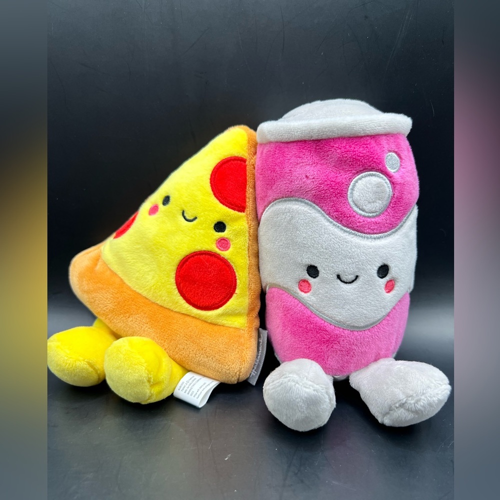 Hallmark - Pizza and Soda Can, Pink and Gray Plush Toy Set of 2, Magnetic side
